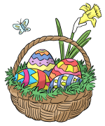  Osterkorb mit Eiern und Osterglocke