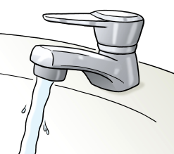 Wasser fließt aus Wassrhahn
