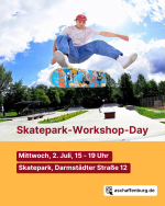  Plakat für den Workshop-Day, Skater in einem Skatepark
