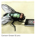  Fliege mit Smartphone, Cartoon von Greser & Lenz
