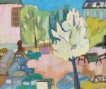 Elisabeth Dering, Blick auf den Marktplatz in Aschaffenburg, 1967, Öl/Karton, 50 x 60 cm, Foto: Museen der Stadt / Stefan Stark