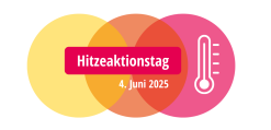 Logo vom Hitzeaktionstag, drei Kreise nebeneinander und ineinander, gelb, orange und rot
