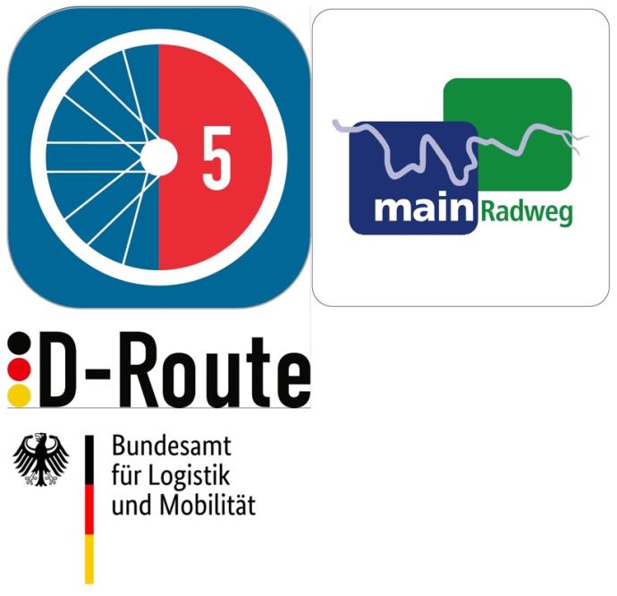 Logo Mainradweg, D-Route und Bundesamt für Logistik und Mobilität