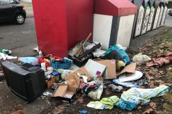 Abfallablagerung hinter Wertstoffcontainern