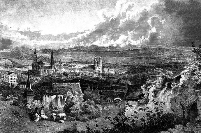 Panorama der Stadt Miskolc von 1840
