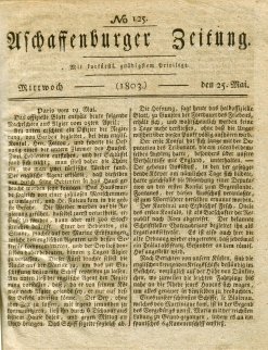 Titelblatt der Aschaffenburger Zeitung vom 25. Mai 1803