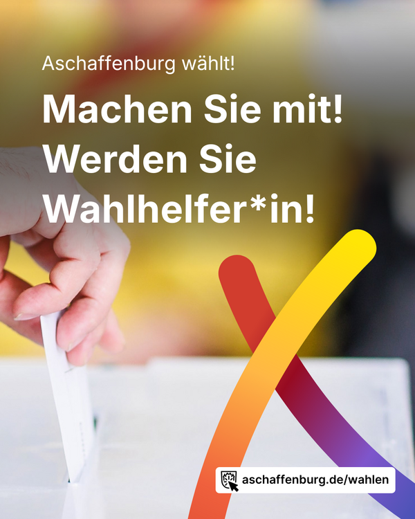 Hand steckt Zettel in Wahlurne, farbiges Wahlkreuz im Vordergrund