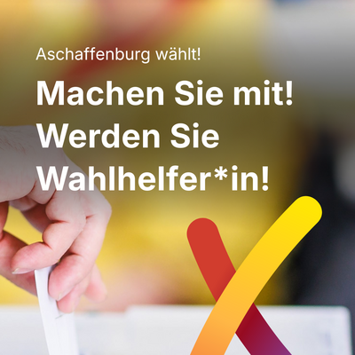 Hand steckt Zettel in Wahlurne, farbiges Wahlkreuz im Vordergrund