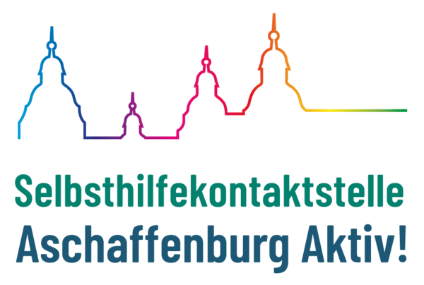 Silhouette Schloss Johannisburg, darunter Schriftzug Selbsthilfekontaktstelle Aschaffenburg Aktiv!