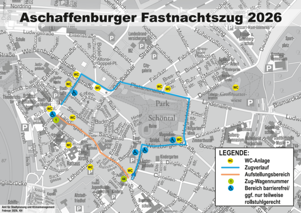 Karte Innenstadt Aschaffenburg mit Markierungen für barrierefreie Zugänge