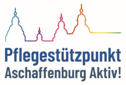 Logo Pflegestützpunkt, Silhouette Schloss Johannisburg mit Schrift Pflegestützpunkt Aschaffenburg Aktiv.