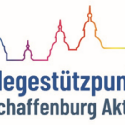 Bild vergr&ouml;&szlig;ern: Logo Pflegestützpunkt, Silhouette Schloss Johannisburg mit Schrift Pflegestützpunkt Aschaffenburg Aktiv.