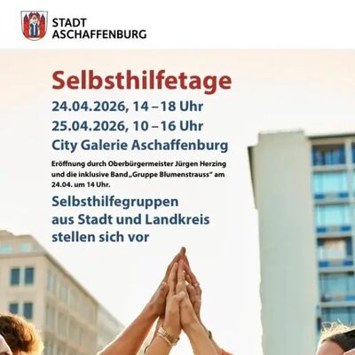 Plakat Selbthilfetage: junge Menschen halten einen Arm nach oben und berühren sich mit der Handfläche in der Mitte. 