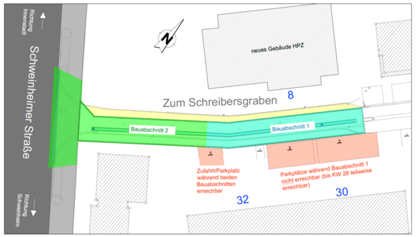 Plan der Bauarbeiten für die Straße Zum Schreibergarten