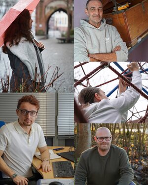 Bild vergr&ouml;&szlig;ern: Fünf Menschen aus Aschaffenburg sind zu sehen. 3 schauen direkt in die Kamera, zwei sind von der Seite zu sehen. Das Bild ist eine Collage der einzelnen Fotos.