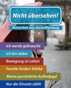Bild vergr&ouml;&szlig;ern: Slogans der Ausstellung:    
Ich werde gebraucht
Ich bin dabei
Bewegung ist Leben
Familie fordert Stärke
Meine persönliche Aufholjagd
Nur der Einsatz zählt