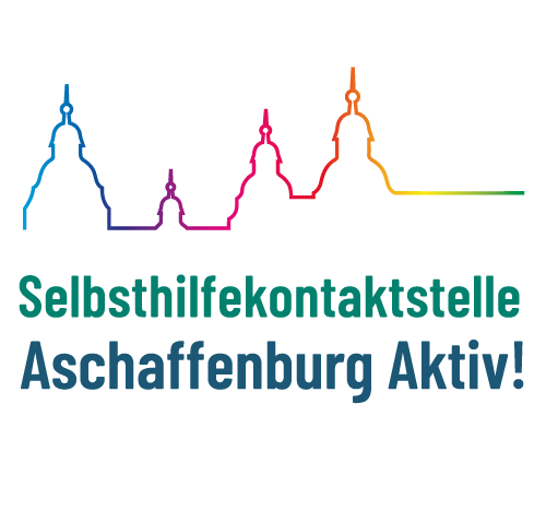 Logo der Selbsthilfekontaktstelle, Umriss Schloss Johannisburg mit Schriftzug Selbsthilfekontaktstelle Aschaffenburg Aktiv!
