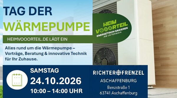 Werbeplakat für den Wärmepumpentag. Ausstellungen und Fachvorträge am Samstag, 24. Oktober, in Aschaffenburg